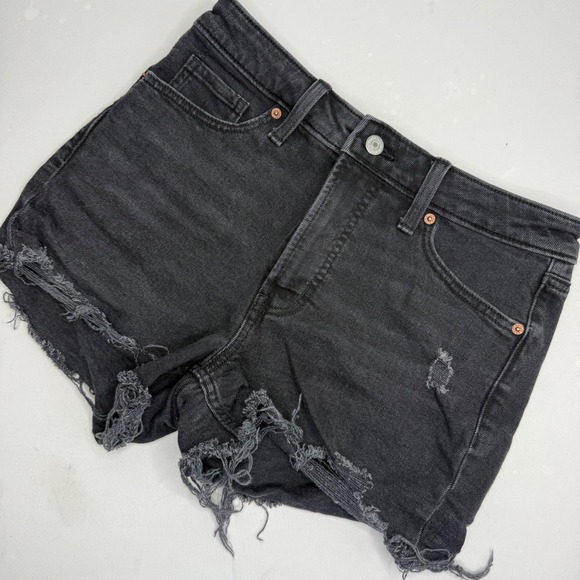 Old Navy Pants - Old Navy OG Straight High Rise Black Distressed Denim Jean Shorts Womens 6